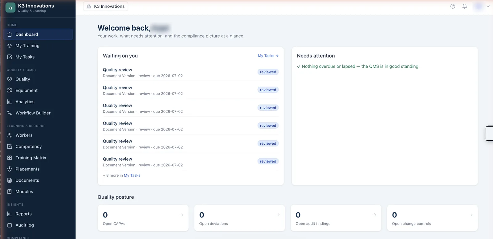 acaDMY — eQMS dashboard